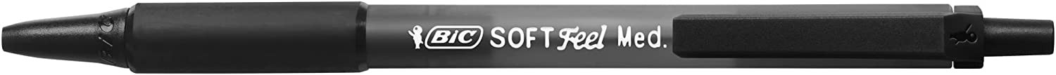 Penna a sfera retrattile Bic Soft Feel - Punta media da 1 mm - Fusto traslucido con impugnatura - Colore nero