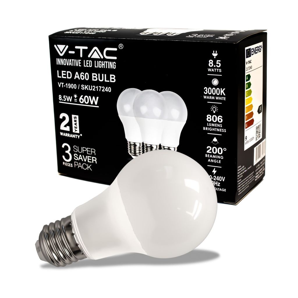 V-TAC Lampadina LED E27 85W A60 3000K (Box 3 pezzi)