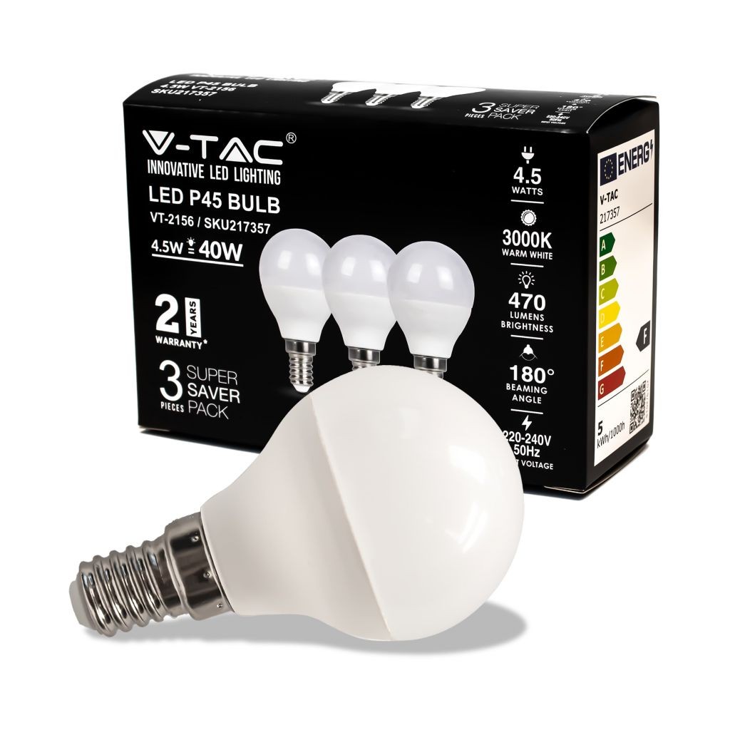 V-TAC Lampadina LED E14 45W P45 2700K (Box 3 Pezzi)