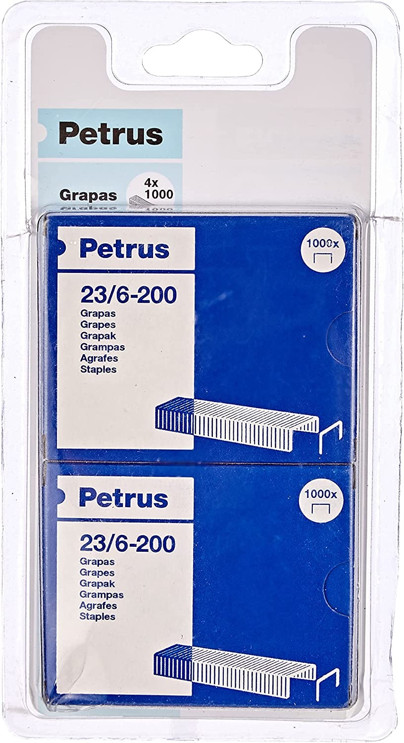 Petrus Confezione da 4 scatole da 1000 punti metallici 23/6-200 rame - fino a 20 fogli - perno da 6 mm