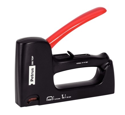 Petrus 295 Chiodatrice/cucitrice superiore - Per graffette da 530/6 a 14 mm e tipo 8 pin da 15 mm - Regolazione potenza - Colore Nero/Rosso