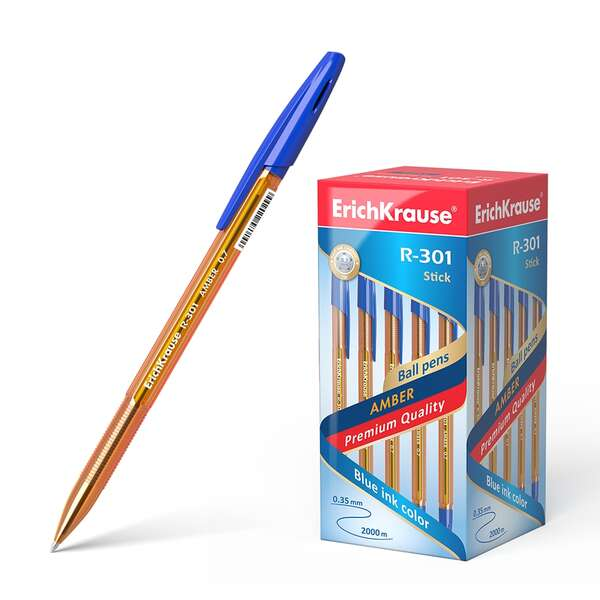 ErichKrause Penna a sfera R-301 Amber Stick 0.7 - Corpo esagonale traslucido - Punta da 07 mm - Inchiostro ad asciugatura rapida - Blu