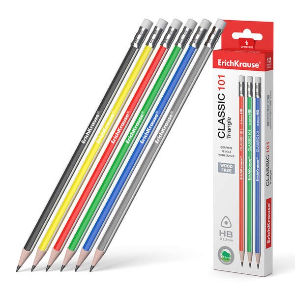 ErichKrause Matita triangolare grafite con gomma classica 101 Triangle HB - Colore nero