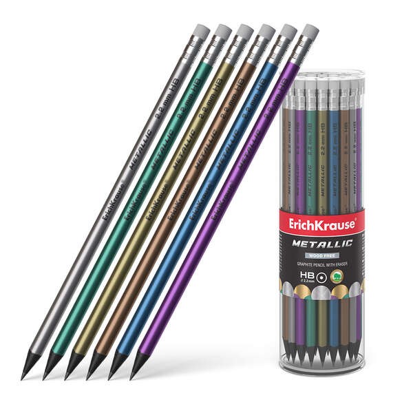 ErichKrause Matita in grafite plastica - Sezione rotonda - Gomma - HB metallizzata - Colore metallizzato