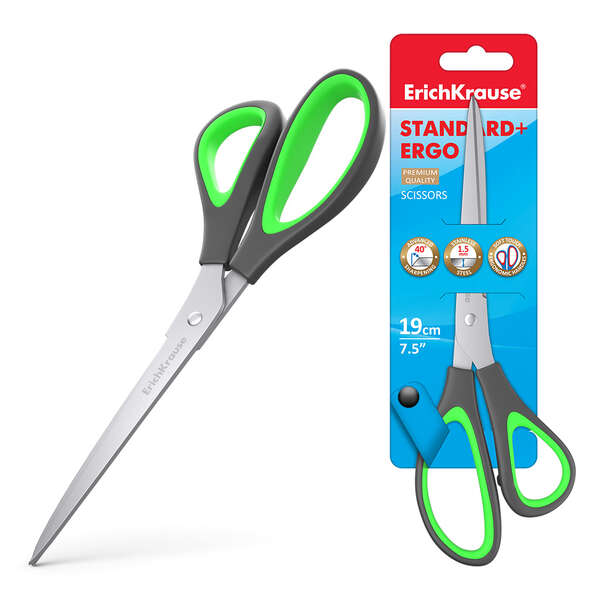 Forbici Erichkrause Standard+ Ergo - Lame in acciaio inossidabile - Doppia affilatura avanzata - Resistenti alla corrosione - Manici ergonomici - Colori assortiti