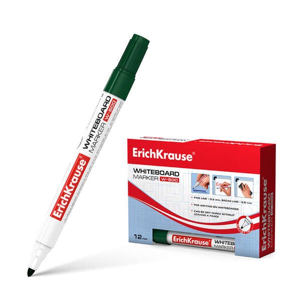 Erichkrause W-500 Whiteboard Marker - Punta tonda - Tratto da 08 a 25 mm - Inchiostro a base di alcol - Verde