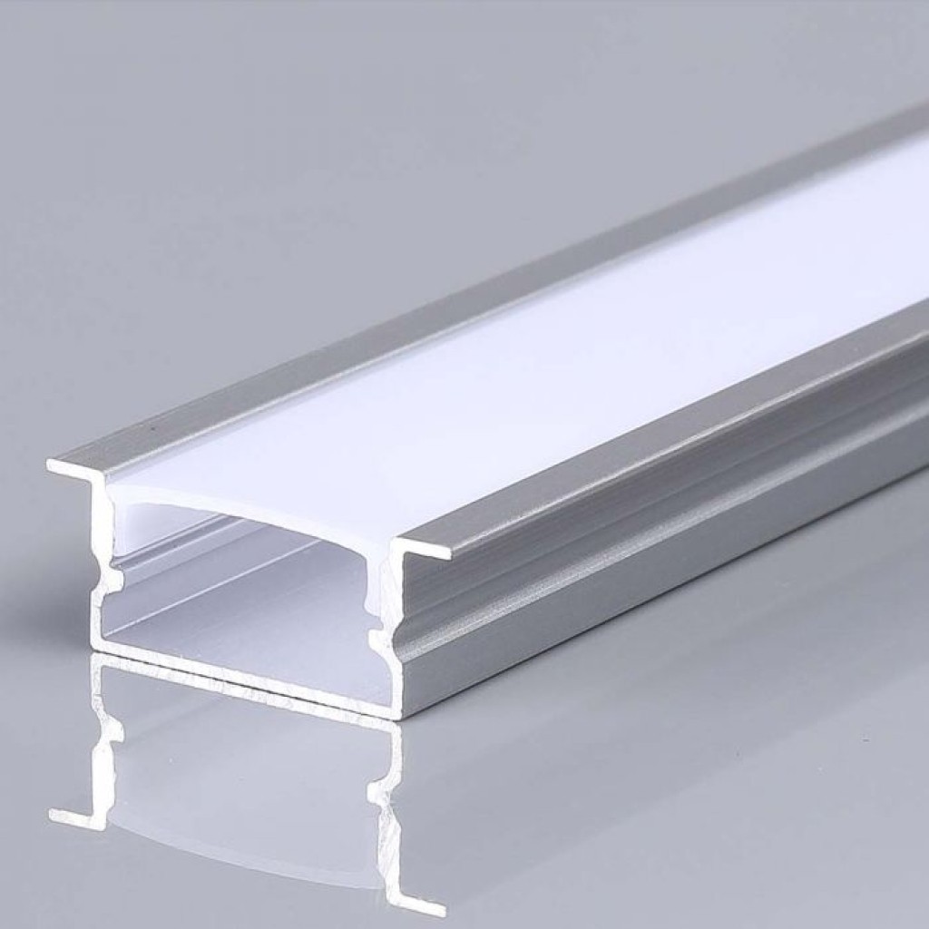 V-TAC Profilo in Alluminio Colore Silver per Strip LED a Incasso (Max l: 124mm) Copertura Satinata 2000x20x10mm