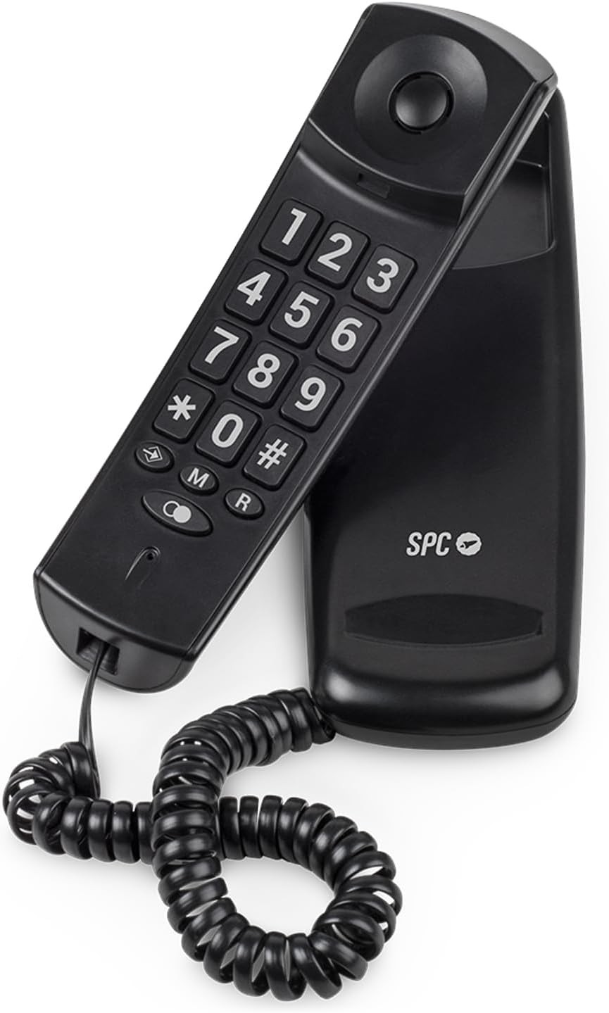 Telefono Fisso SPC Original Lite 2 - Senza Batterie - Senza Collegamento alla Luce - Indicatore Luminoso - 10 Memorie Indirette - Compatto e Leggero - Colore Nero