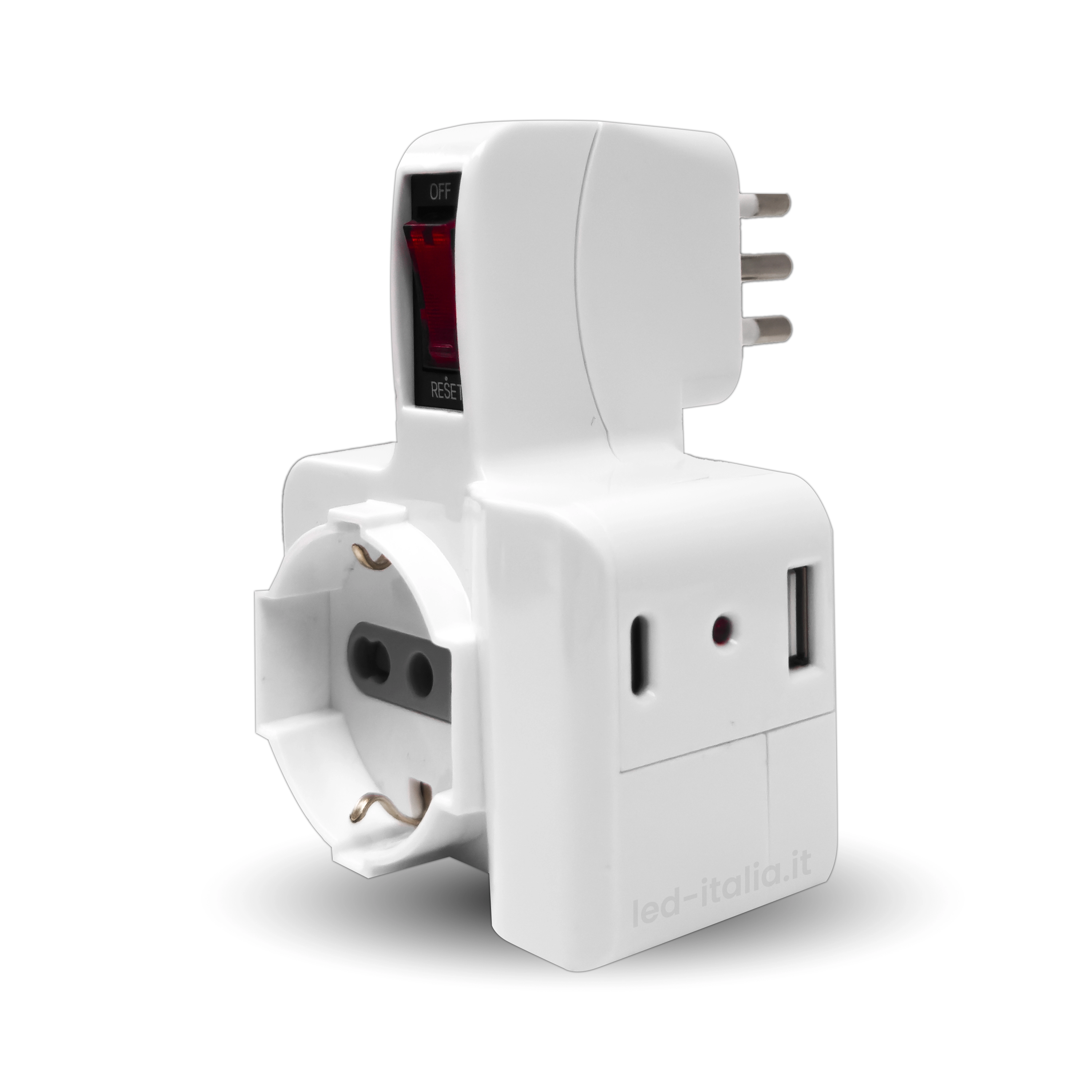 V-TAC Multipresa Elettrica Usb C Power Delivery 20W + Porta Usb A + 1 Presa Laterale 10/16A Bipasso E 1 Frontale 10/16A Bipasso Schuko - Adatatore Multipresa Type-C Per Casa, Ufficio-image
