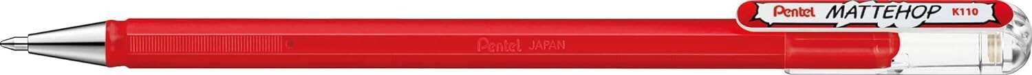 Penna a sfera Pentel Mattehop - Punta da 1 mm - Corsa da 05 mm - Inchiostro gel opaco - Realizzata con il 55% di materiali riciclati - Colore rosso