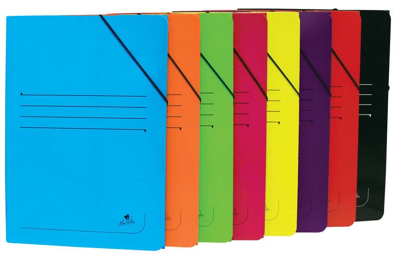 Mariola Cartella Folio in Cartoncino Laminato 500gr/m2 - Misure 34x25cm - Chiusura con Gomma Elastica - Colori Assortiti