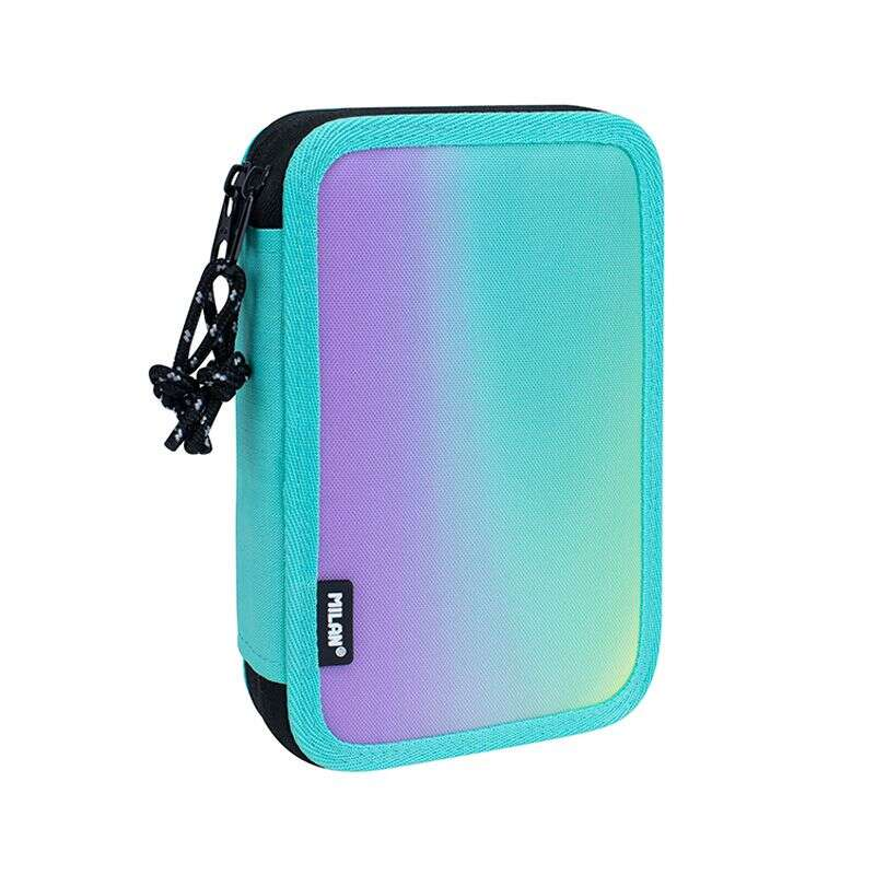 Astuccio portapenne a 2 ripiani Milan Sunset con 2 gomme temperino matita penna compatta righello 12 matite colorate e 18 pennarelli - Turchese