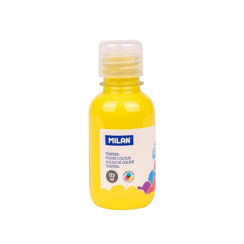 Bottiglia Tempera Milan 125ml - Tappo Dispenser - Asciugatura Rapida - Miscelabile - Colore Giallo