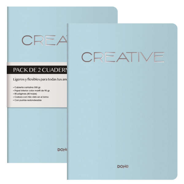 Quaderno Dohe Creative A4 40 fogli bianchi - Carta crema 90 g/m2 - Copertina cartoncino 300 g/m2 - Blu