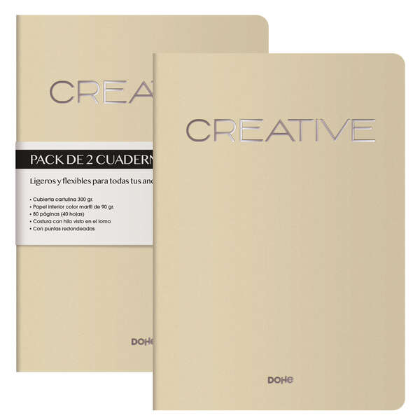 Quaderno Dohe Creative A4 40 fogli bianchi - Carta crema 90 g/m2 - Copertina cartoncino 300 g/m2 - Beige