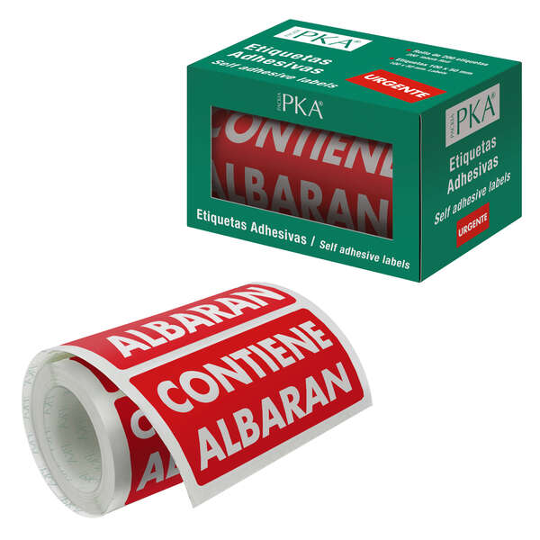 Rotolo di 200 etichette adesive Dohe con bolla di consegna - 100x50 mm - Lettere bianche su sfondo rosso - Ideale per la spedizione di pacchi
