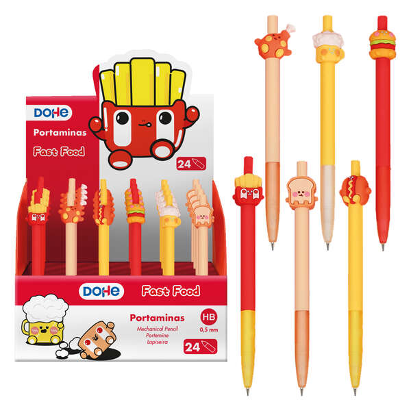 Espositore Dohe da 24 matite meccaniche da 05 mm - Impugnatura in gomma - Decorate con forme di cibo