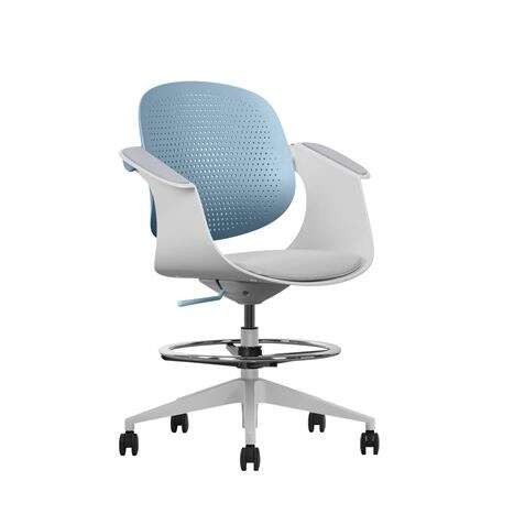 Sedia/Sgabello da ufficio ergonomico Cromad Top Work - Altezza regolabile fino a 078 m - Schienale inclinabile - Anello poggiapiedi zincato - Tessuto di alta qualità - Colore blu/bianco