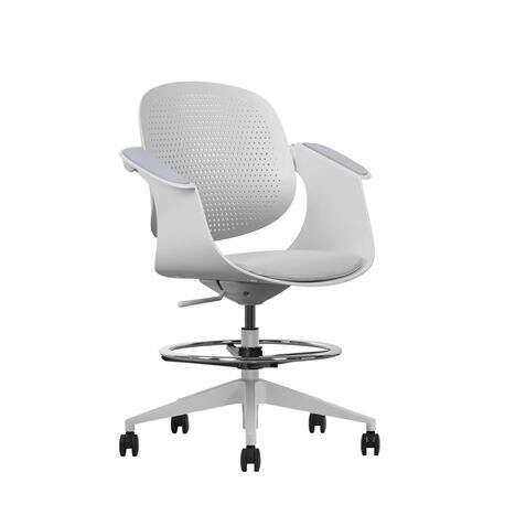 Sedia/Sgabello da ufficio ergonomico Cromad Top Work - Altezza regolabile fino a 078 m - Schienale inclinabile - Anello poggiapiedi zincato - Tessuto di alta qualità - Colore bianco