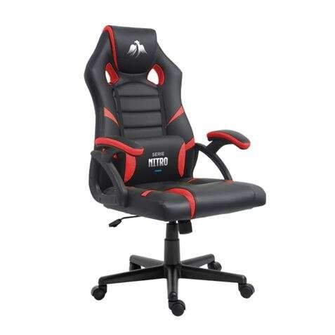 Sedia da gaming serie Cromad Nitro - Altezza regolabile con pistone a gas di classe 2 - Cuscino lombare - Colore nero/rosso