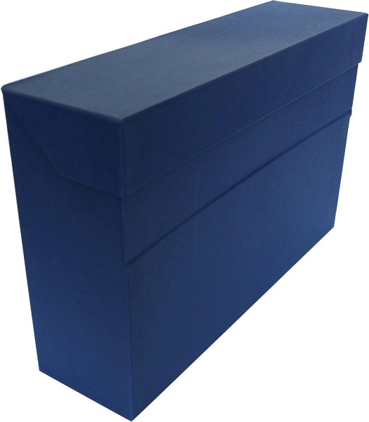 Contenitore in cartone rivestito in tessuto Geltex - Coperchio a scatto - Lembo con cerniera - 155 x 10 - Blu
