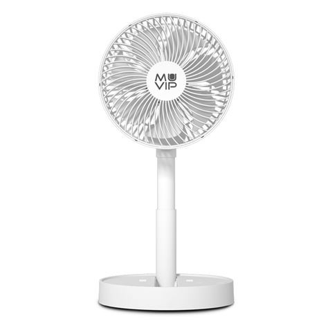 Ventilatore da Tavolo Pieghevole Portatile Muvip 65W Diametro 19cm - 4 Velocità - Angolo Regolabile fino a 90º - Autonomia fino a 21h - Colore Bianco