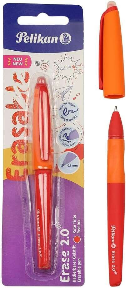 Penna a sfera Pelikan Roller Erase 2.0 tratto 07 mm - Impugnatura ergonomica - Inchiostro a lunga durata - Design fresco e divertente - Colore rosso