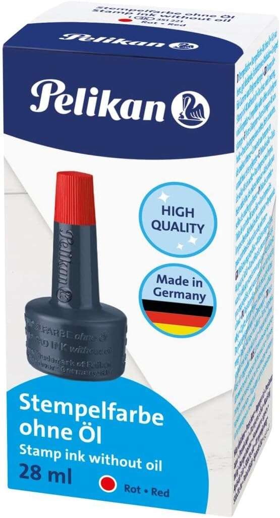 Flacone di inchiostro Pelikan per timbri 28 ml - Senza olio - Asciugatura rapida - Resistente all'acqua - Rosso intenso