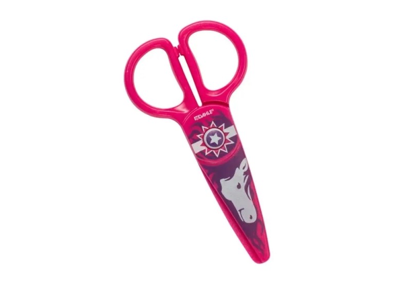 Dahle 54675 Kids Forbici per bambini 12cm per i più piccoli - Lame in plastica - Punte arrotondate - Modello cavallo - Colore rosa