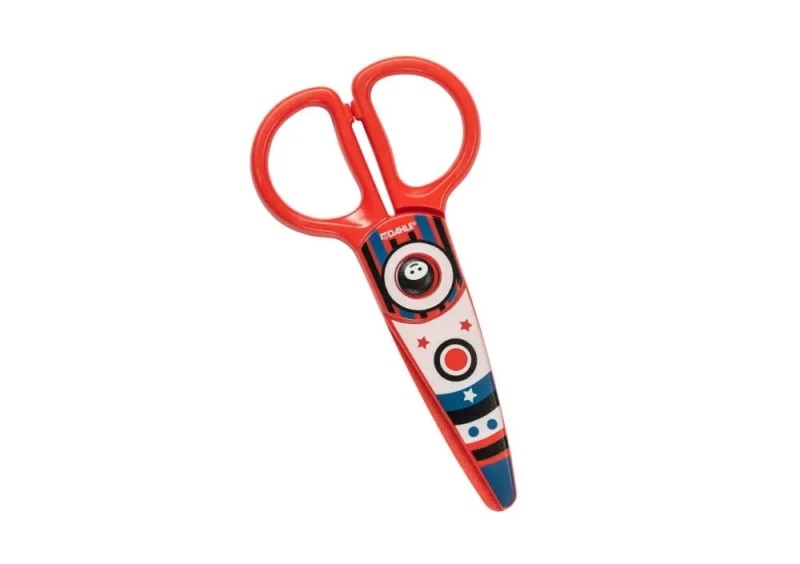 Dahle 54677 Kids Forbici per bambini 12 cm per i più piccoli - Lame in plastica - Punte arrotondate - Modello razzo - Colore rosso