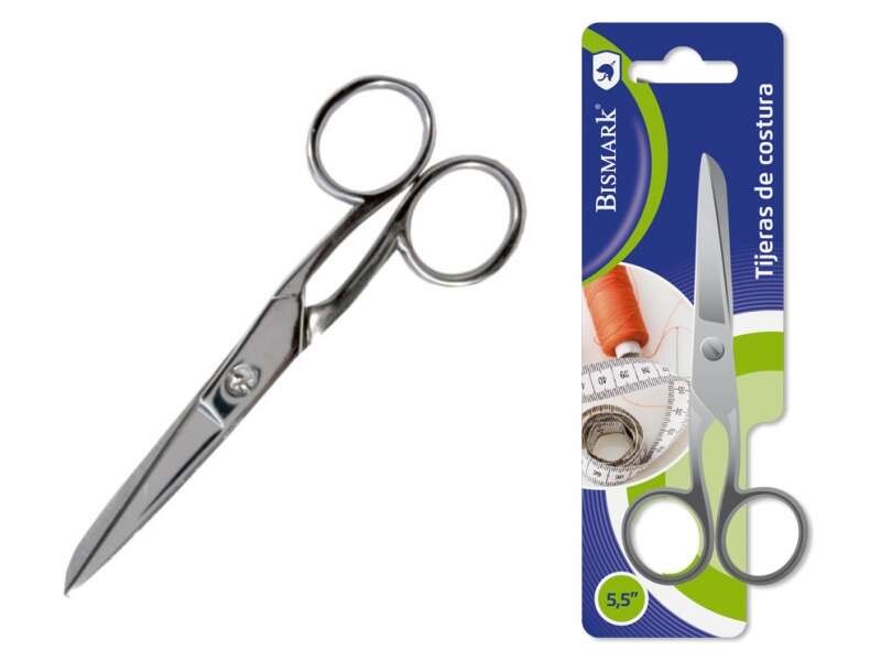 Forbici da cucito in acciaio inossidabile Bismark 14 cm - Fissaggio a vite - Pressione costante tra le lame - Presentazione in blister - Colore argento