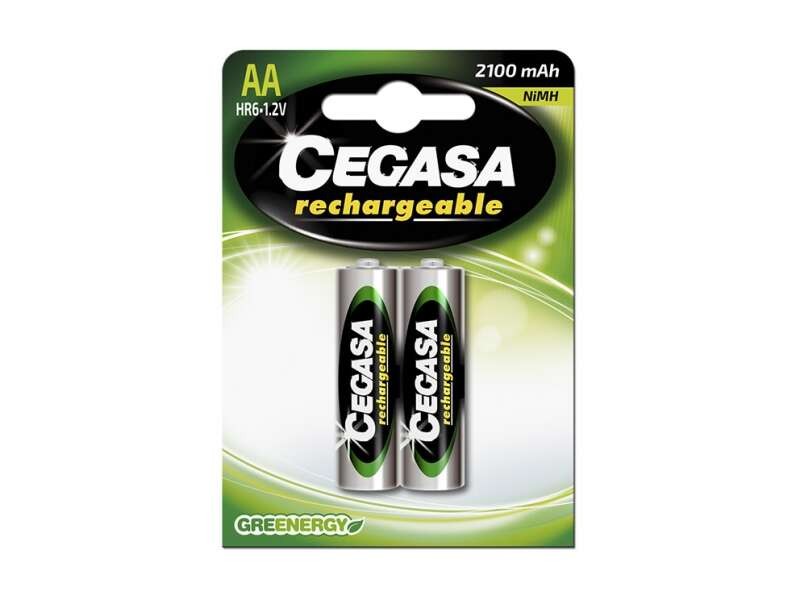 Cegasa HR6 Confezione da 2 Batterie Ricaricabili AA 2100mAh - Tecnologia RTU - Mantiene l'85% di Energia per un Anno - Ideale per Dispositivi ad Alta Intensità