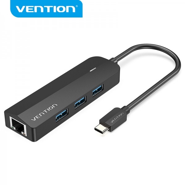 Vention HUB 5 in 1 USB-C a 3xUSB3.0/RJ45/Micro B alimentato - 015 m - Colore nero