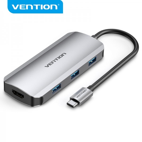 Vention Docking Station 6 in 1 da USB-C a HDMI 4K/3xUSB3.0/USB-C Gen1/PD100W - 015 m - Colore Grigio