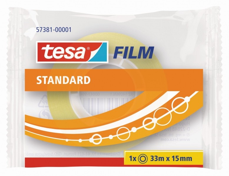 Nastro adesivo trasparente standard Tesa Tesafilm 15 mm x 33 m - Buona adesione e elevata resistenza ai raggi UV - Senza PVC