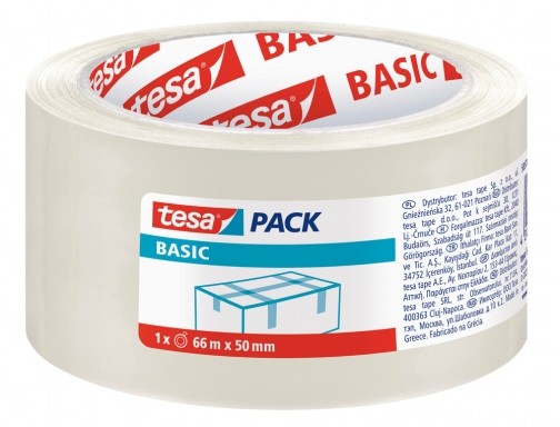 Tesa Nastro da imballaggio Basic 50mm x 66 metri - In polipropilene - Adesivo ecologico - Trasparente