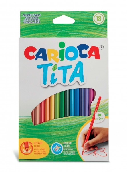 Carioca Tita Confezione da 18 Matite in Resina - Corpo Esagonale - Colori Brillanti e Lavabili - Scrittura Morbida - Sicure e Super Resistenti alle Cadute - Vari Colori