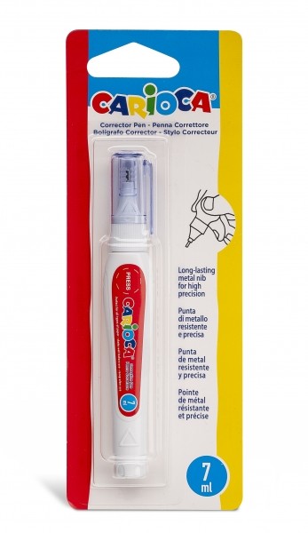 Penna Correttrice Carioca 7ml - Punta in Metallo Forte e Precisa - Adatta a Tutti i Tipi di Carta - Asciugatura Rapida - Colore Bianco