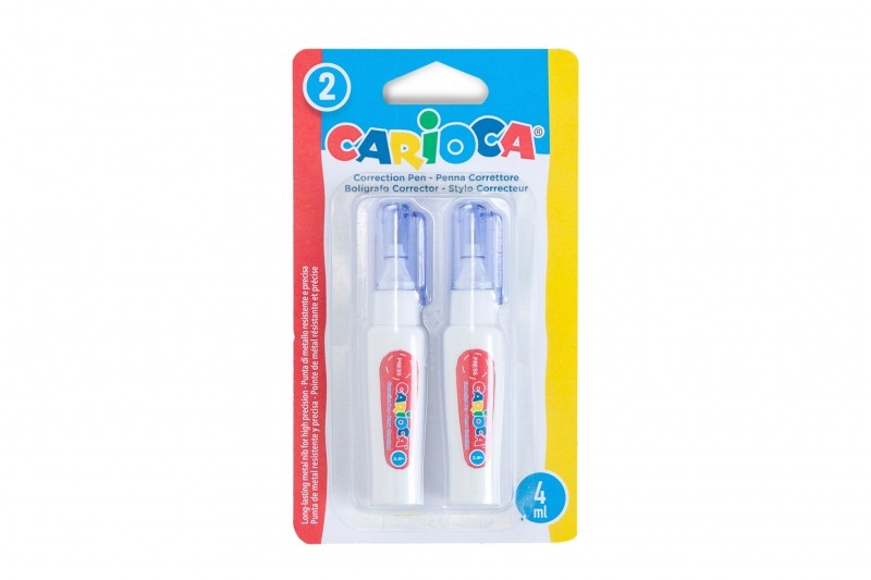 Confezione da 2 mini correttori Carioca - Punta in metallo resistente e precisa - Adatti a tutti i tipi di carta - Asciugatura rapida - Colore bianco