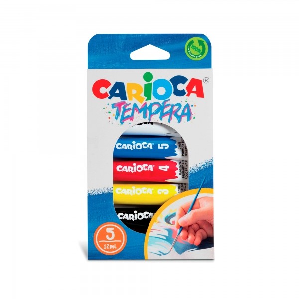 Carioca Confezione da 5 Tubetti Tempera da 12ml - Colori Super Lavabili - Alto Potere Coprente - Applicabili su Materiali Porosi - Confezione 100% Riciclabile - Vari Colori
