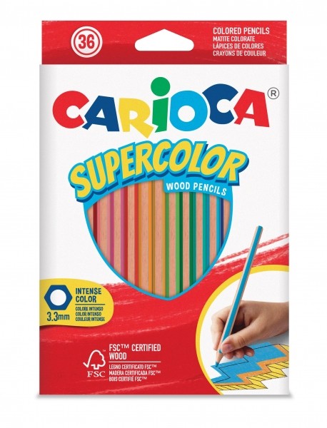 Carioca Supercolor Confezione da 36 Matite Colorate - Corpo Esagonale in Legno - Colori Intensi e Alta Opacità - Mina 33 mm - Colori Assortiti