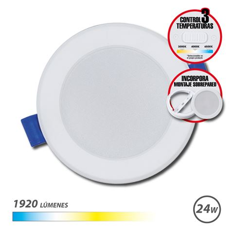 Faretto circolare Elbat 24W - 1920Lm - Selettore a 3 temperature + Montaggio a parete - Bianco