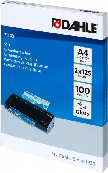 Dahle Confezione da 100 buste di laminazione lucida A4 - 125 micron - Alta qualità - Trasparenti