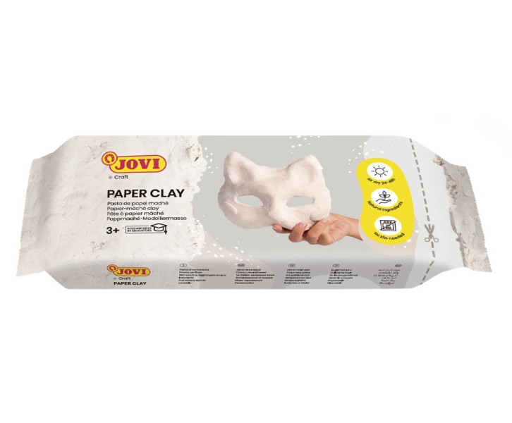 Pasta di cartapesta Jovi Paper Clay 680gr - Pronta all'uso - Asciuga all'aria - Leggera e facile da modellare - Non macchia - Ideale per figure e maschere - Bianca