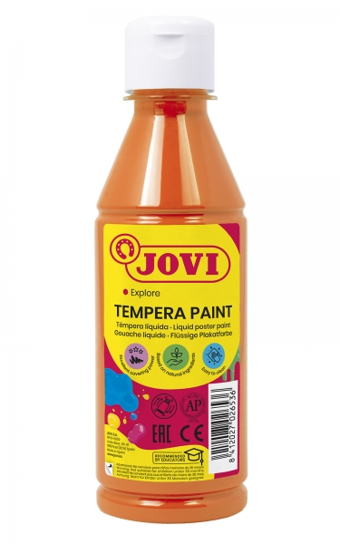 Jovi Tempera Paint Tempera liquida 250ml - A base d'acqua - Pronta all'uso - Alta copertura - Asciugatura rapida - Ottima fluidità - Adesione su più superfici - Colore arancione
