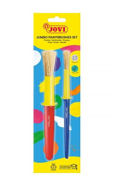 Confezione di pennelli Jovi Jumbo: 1 pennello medio + 1 pennello grande - Setole naturali - Manico in plastica - Antigoccia - Facile da pulire - Sistema a corona anti-rotolamento - Colori assortiti