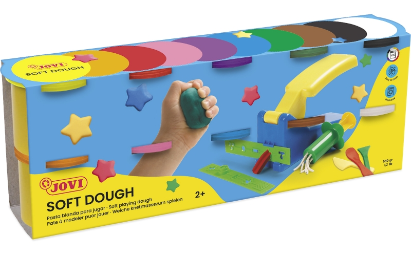 Jovi Soft Dough Blandiver Confezione da 10 Barattoli da 110gr - Morbido e Flessibile - Facile da Impastare e Modellare - Ideale per Iniziare al Modeling - Stimola la Creatività e le Capacità Motorie Fini - Colori Assortiti