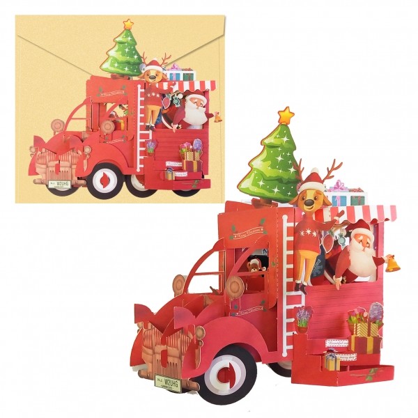 Biglietto di auguri natalizio 3D Dohe Truck con busta - Dimensioni 145x11 cm - Stampato a colori