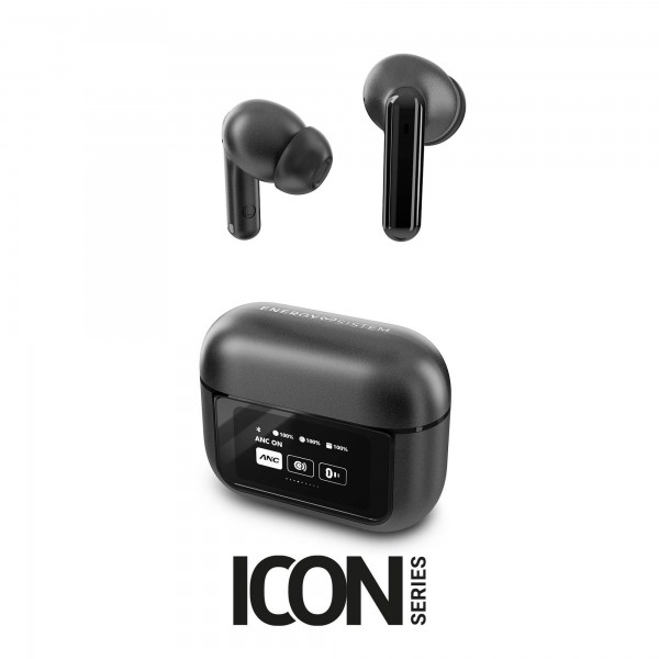 Auricolari True Wireless Energy Sistem - Display montato sulla custodia - ANC - Modalità trasparenza - Bassa latenza - IPX5 - Riproduzione 30 ore - Nero