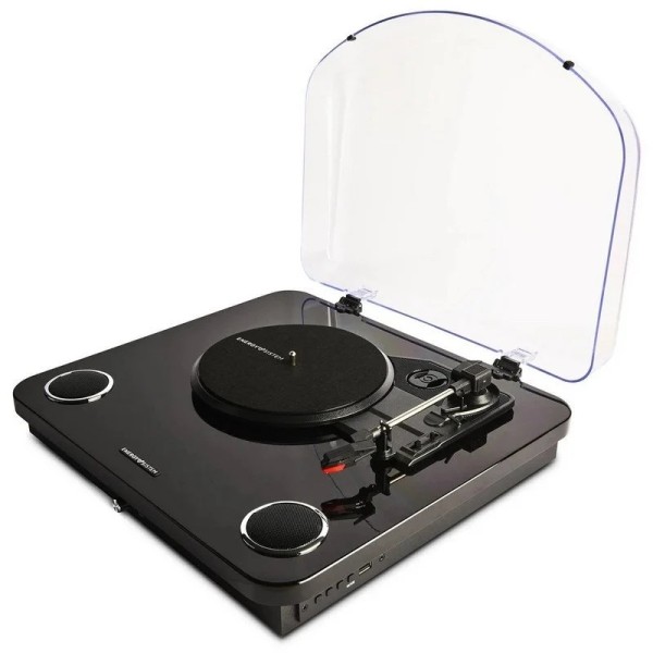 Giradischi Energy Sistem BlackSpin Bluetooth con altoparlanti da 10 W - Funzione Auto-Stop - Registrazione USB - Compatibile con 33/45/78 RPM - Connessione RCA/Bluetooth - Nero